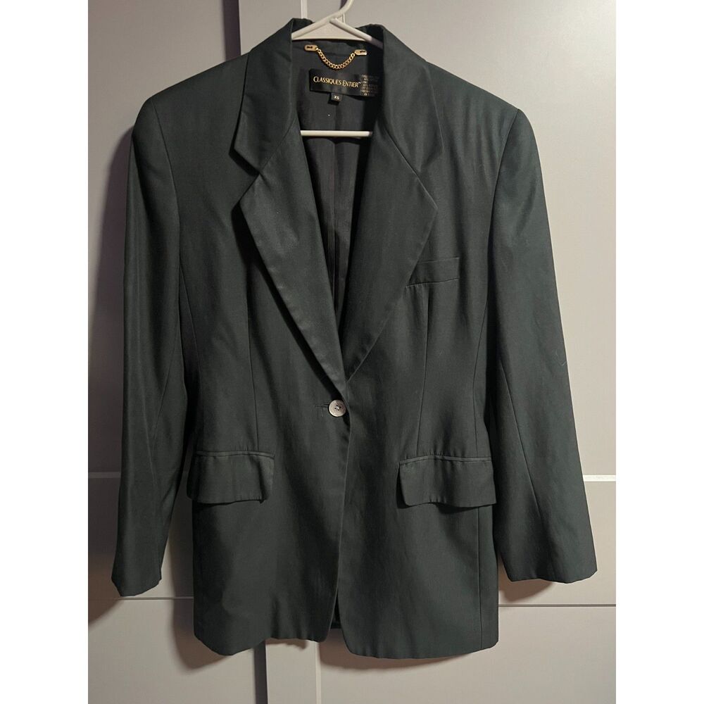 Classiques Entier Womens One Button Silk Blend Blazer Black XS Career Minimalist